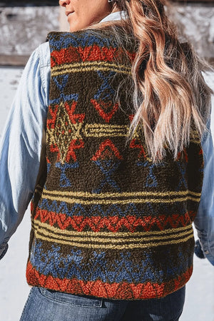 Multicolor vest with hip-length and zip-front