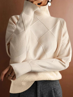 ivory turtleneck sweater with argyle and turtleneck