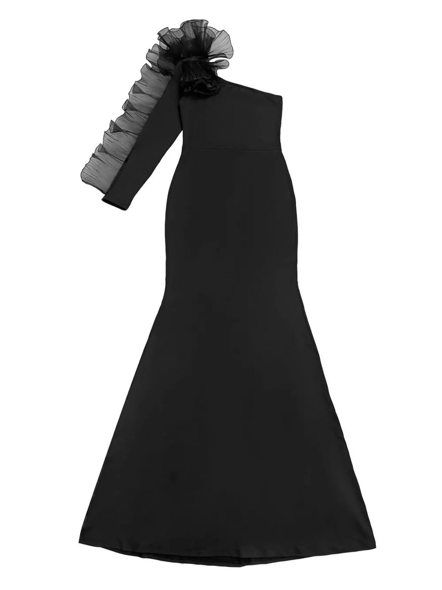 100% polyester Care instructions: Machine wash cold formal gown in Burgundy with flared silhouette
