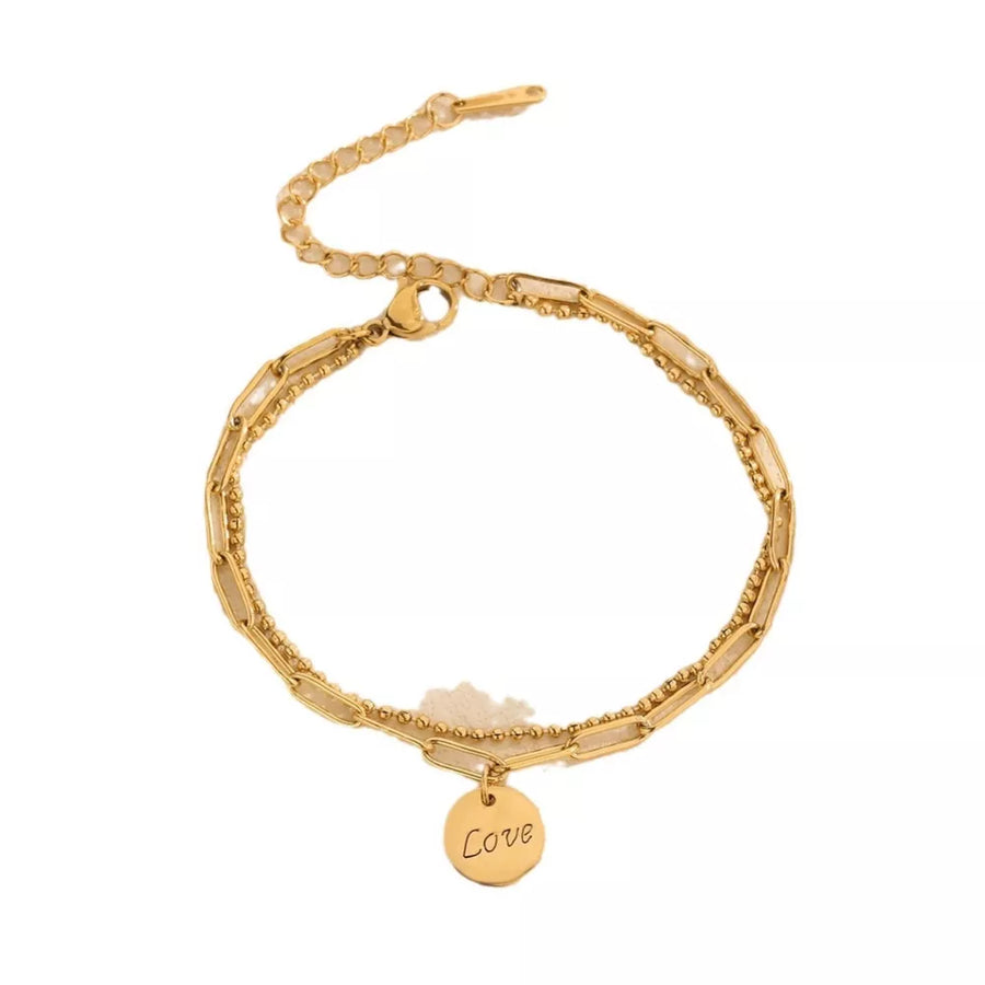 18k Gold-plated Letter Love Charm Bracelet in gold with layered design