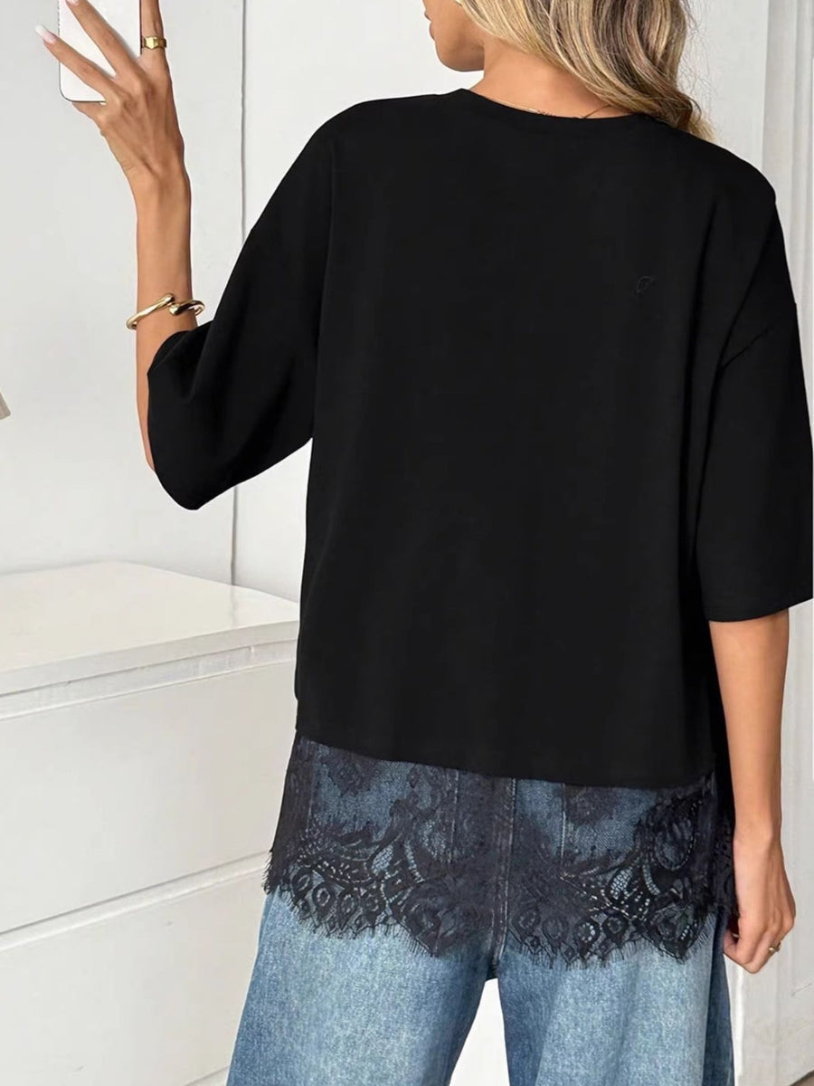 black t-shirt with hip-length and pullover