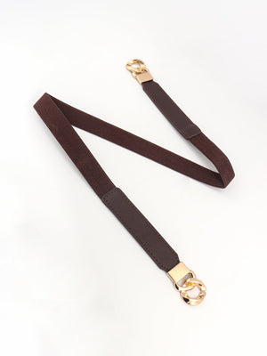 Chain detail faux leather waist belt in chocolate with gold hardware.