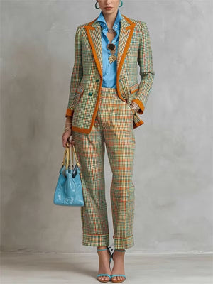 suit set in Sherbet with plaid and buttoned