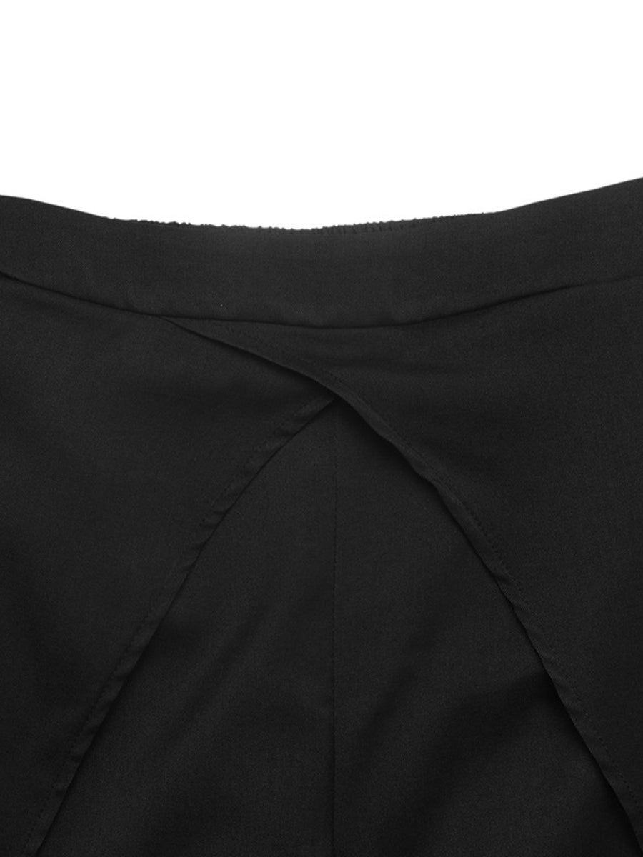 black with wide-leg pants with high-waisted 9