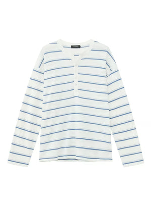 henley in ivory with striped and button detail