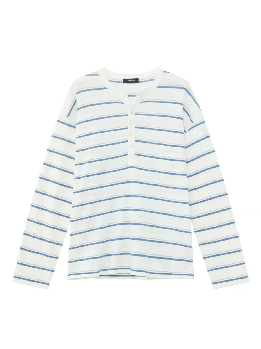 henley in ivory with striped and button detail
