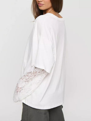 white t-shirt with hip-length and pullover