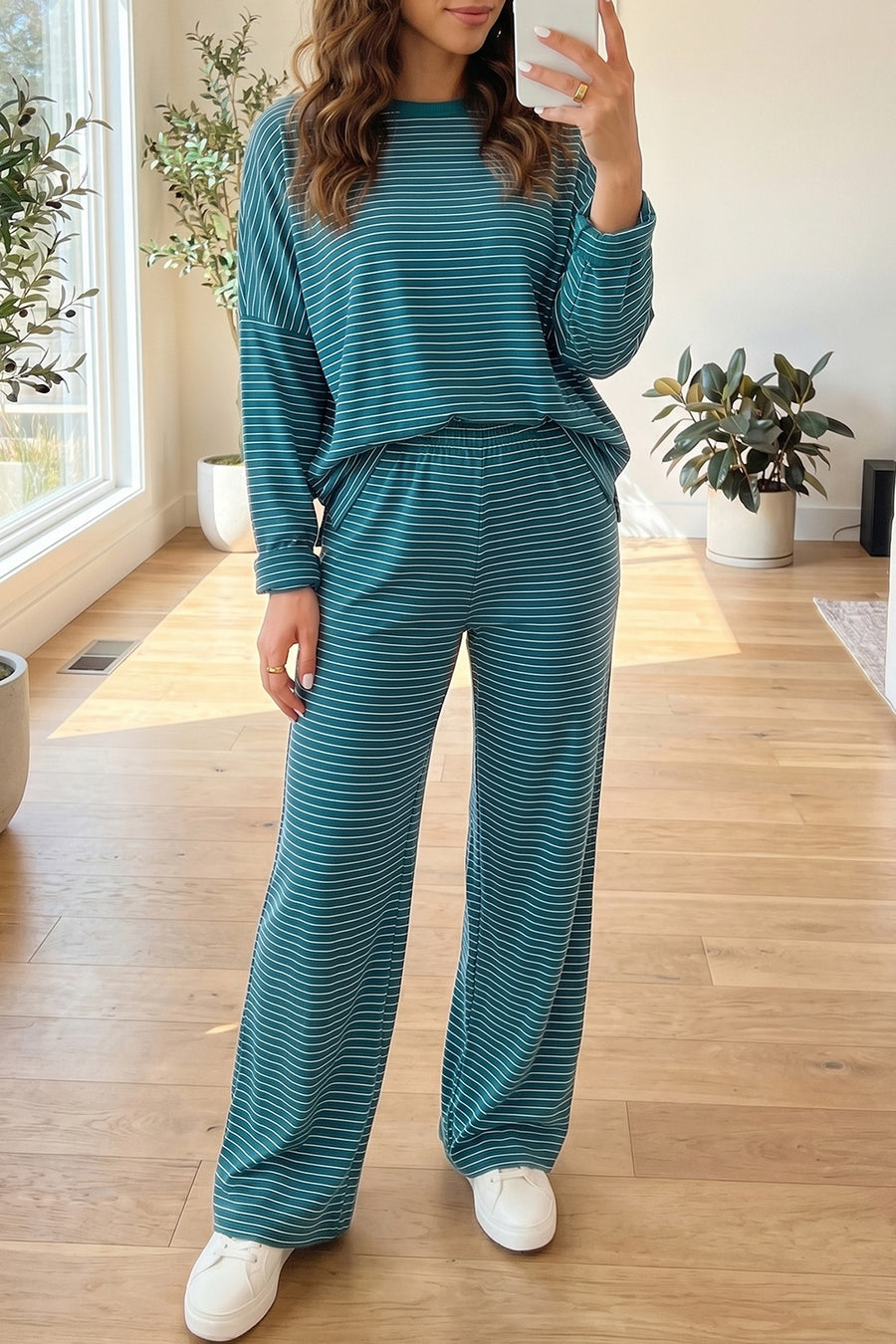 lounge set in Air Force Blue with striped and dropped shoulder