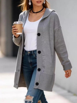 cardigan in light grey featuring ribbed and relaxed fit