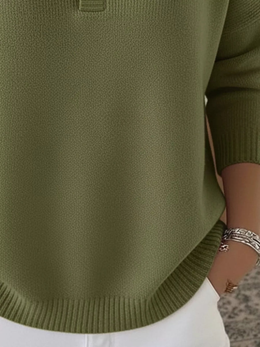 Khaki pullover sweater with buttoned and long sleeve