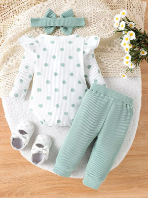 Children's Ruffled Polka Dot Bodysuit And Pants Set option 6