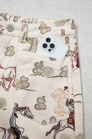 jeans featuring western print in Beige with 98% cotton, 2% elastane Care instructions: Machine wash cold texture