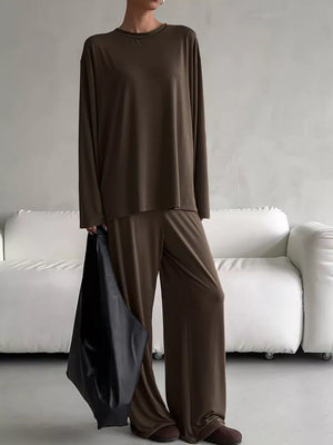 Coffee Brown pajama set with full-length and pullover
