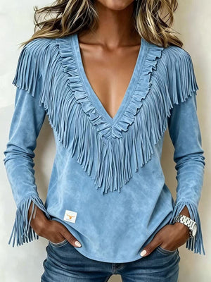 tan blouse with hip-length and pullover
