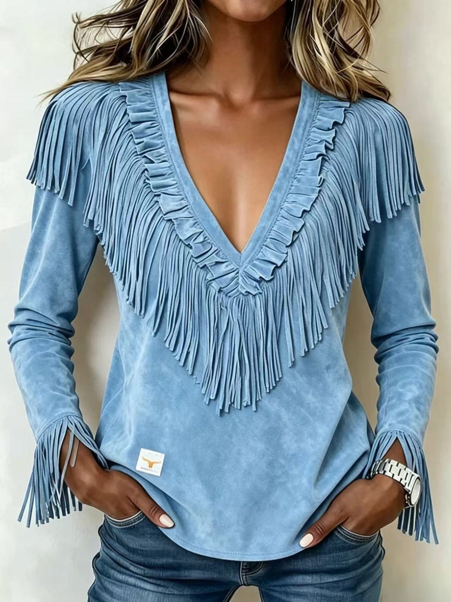 tan blouse with hip-length and pullover