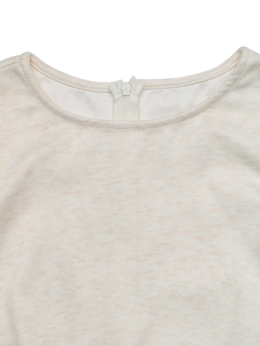 Light heathered crew neck top with back zipper