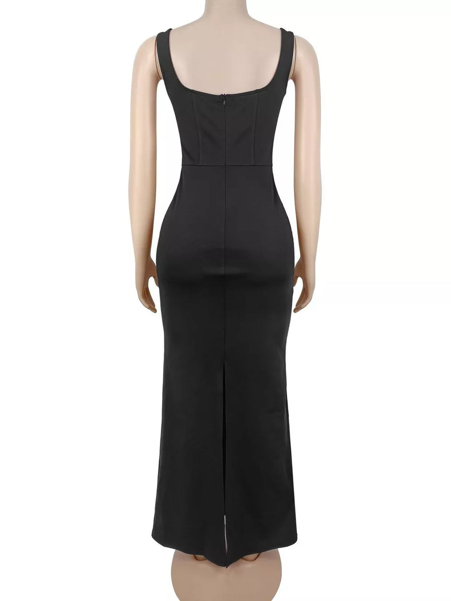glam bodycon dress in Black with square neck