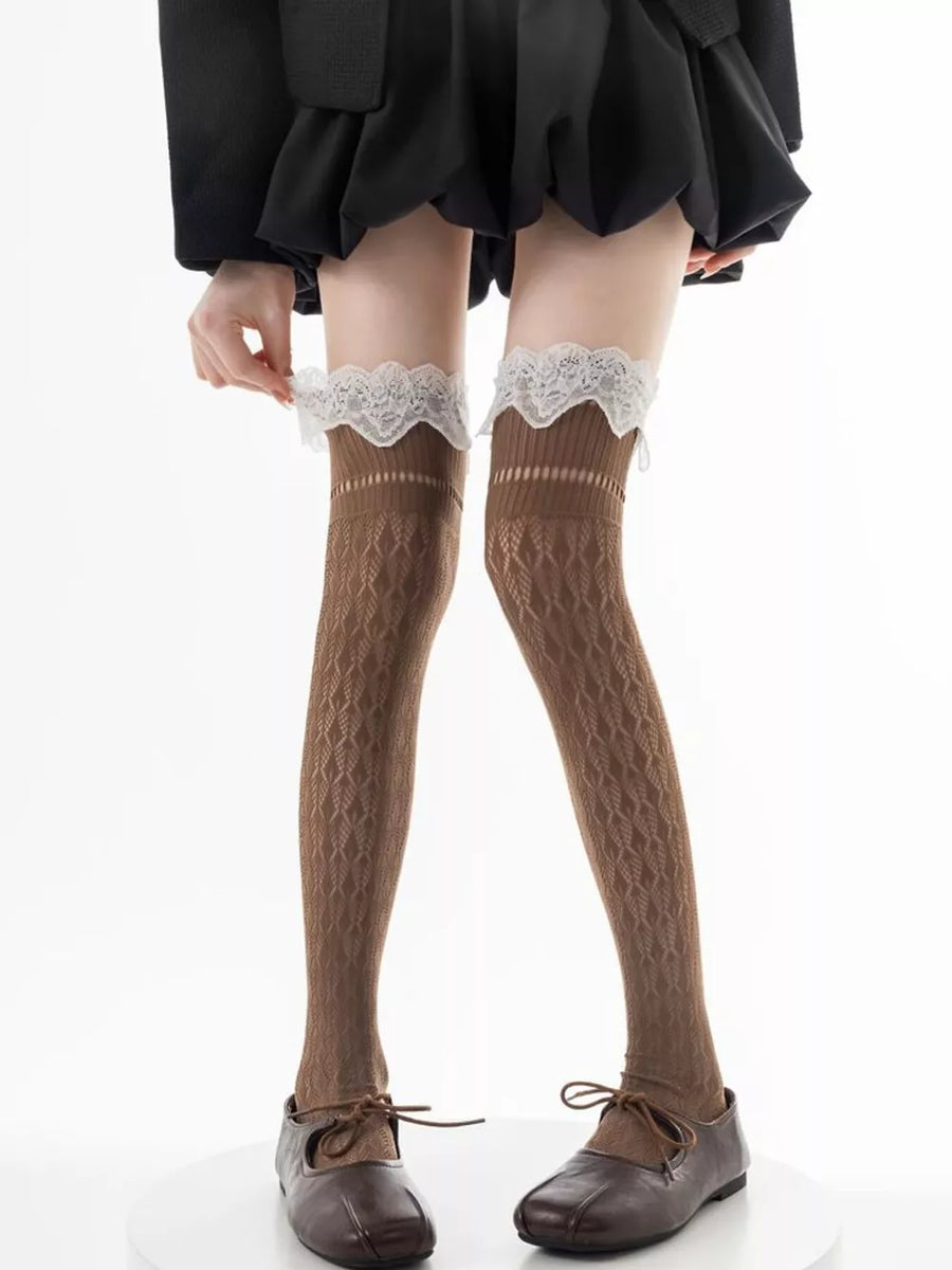 stockings in black with lace trim and over-the-knee
