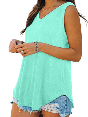 V-Neck Casual Loose Fit Tank Top in Gray with relaxed fit