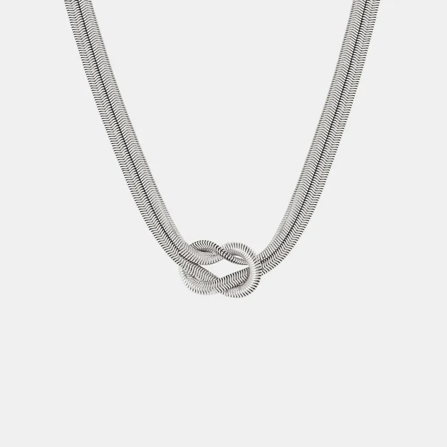 Silver knot detail serpent necklace with flat herringbone chain