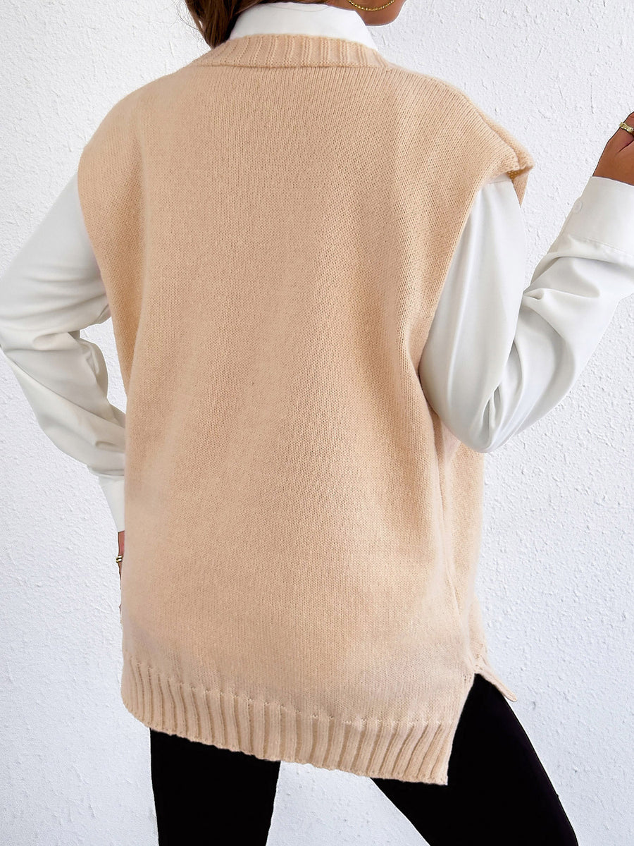 classic sweater vest in Apricot with v-neck