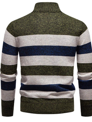 Men's Plus Size Striped Quarter-zip Sweater in Gray