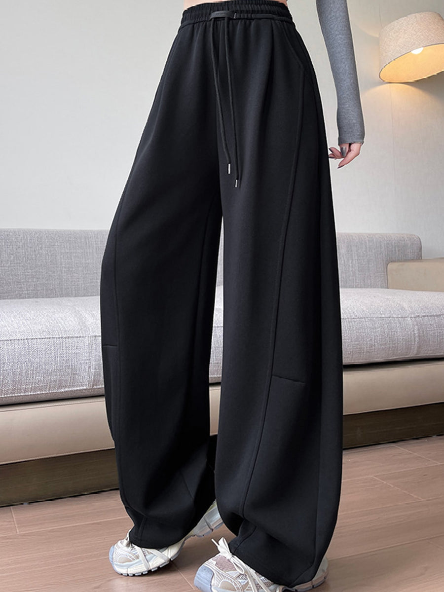 Full Size Drawstring Loose Fit Wide-Leg Sweatpants in Navy-Spring And Fall-Tall with seam detail