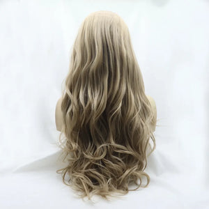 Luminous Ombre Beach Wave Lace Front Wig in icy blonde with loose waves.