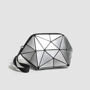 silver PVC Imported Size & clutch with geometric and zip-front