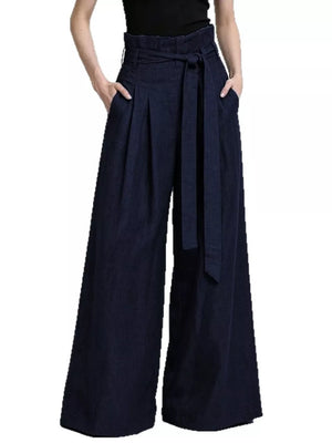 wide-leg pants in Navy with pocketed and full-length