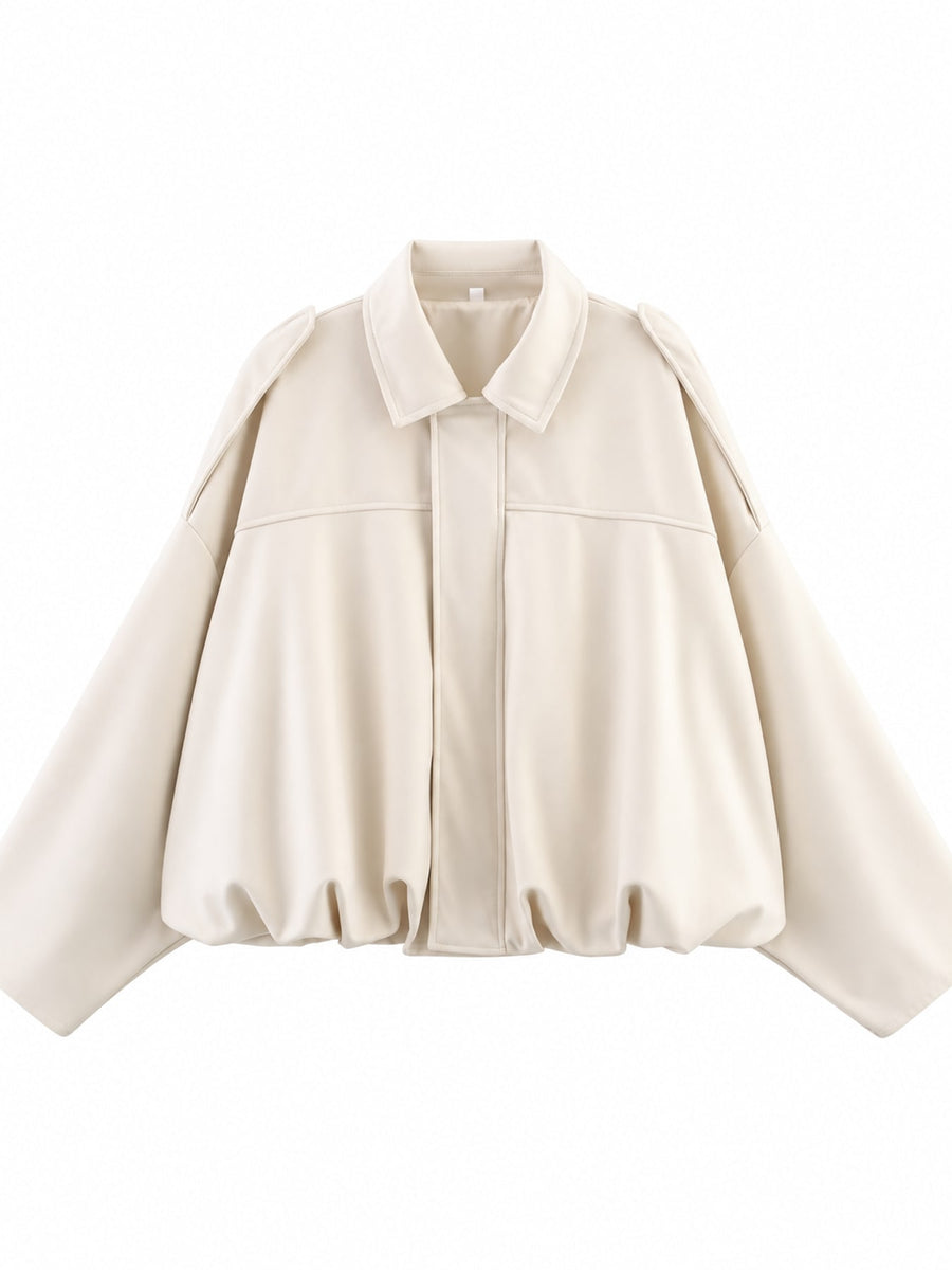 bomber jacket in Cream with collared and dolman sleeve