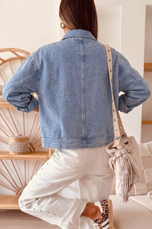Studded Zipper Rivet Pockets Denim Jacket option 4