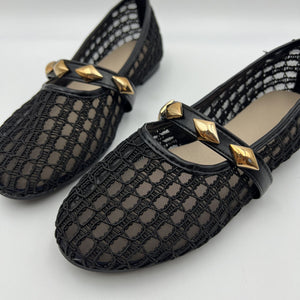 silver loafers featuring mesh upper and mesh