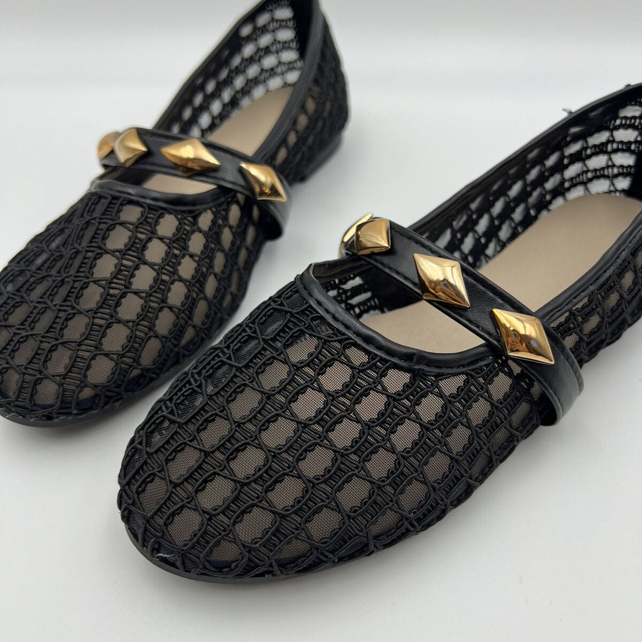 silver loafers featuring mesh upper and mesh