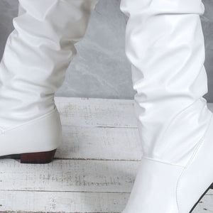 White boots with knee-length and pull-on