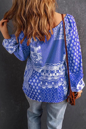 blouse in Sky Blue with paisley and tied