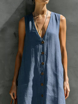 Khaki Color straight maxi dress with v-neck