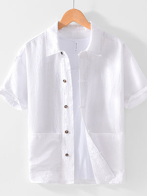 White relaxed button-down shirt with collared