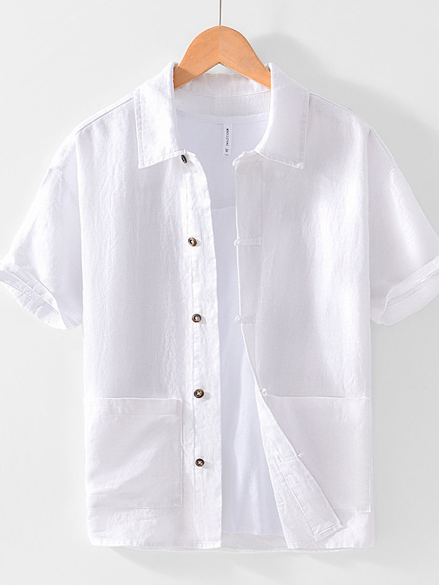 White relaxed button-down shirt with collared
