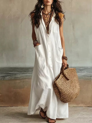 Gold A-line maxi dress with collared