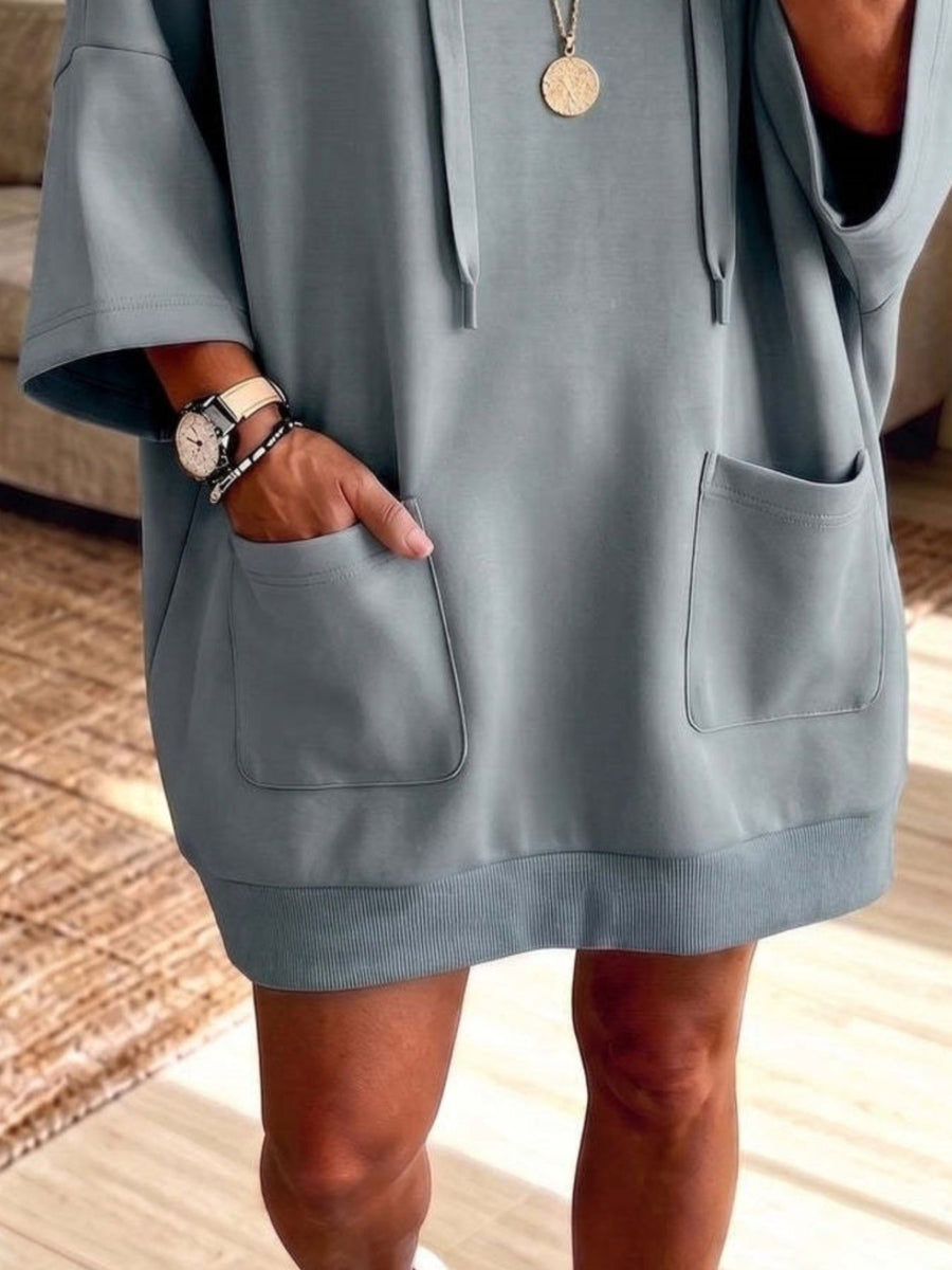 hoodie dress in lavender with drawstring and mini