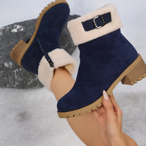 Zip-Up Round Toe Block Heel Boots in black with round toe