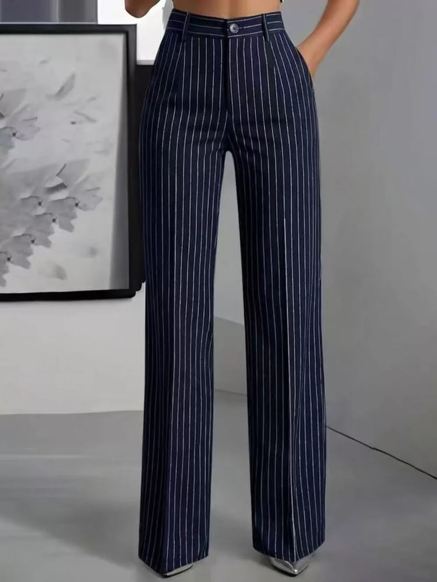 Brown wide-leg pants with full-length and button-front