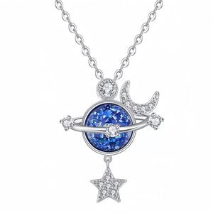necklace featuring celestial motif in Silver with 925 sterling silver,Zircon Care instructions: Avoid wearing during