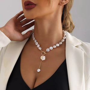 Synthetic Pearl,18K Gold-Plated,Alloy Care instructions: Avoid wearing during ex necklace in gold with choker silhouette