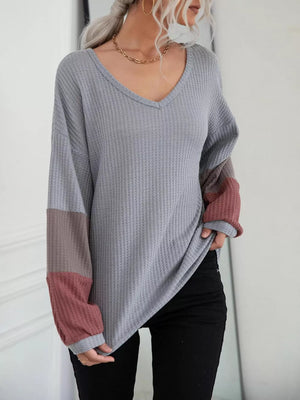 Gray t-shirt featuring waffle-knit and waffle knit