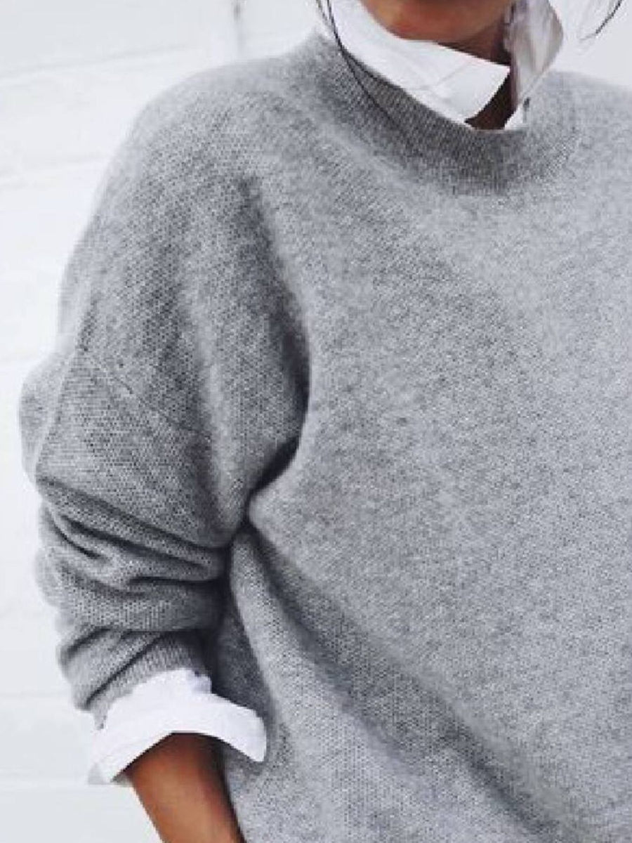 100% polyester Care instructions: Machine wash cold pullover sweater in Taupe with relaxed silhouette