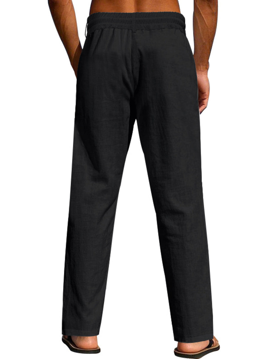 wide-leg pants in Khaki with drawstring waist and full-length