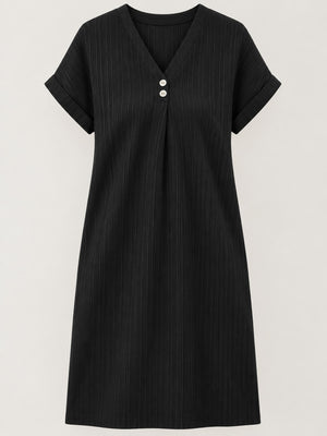 sage green relaxed midi dress with v-neck