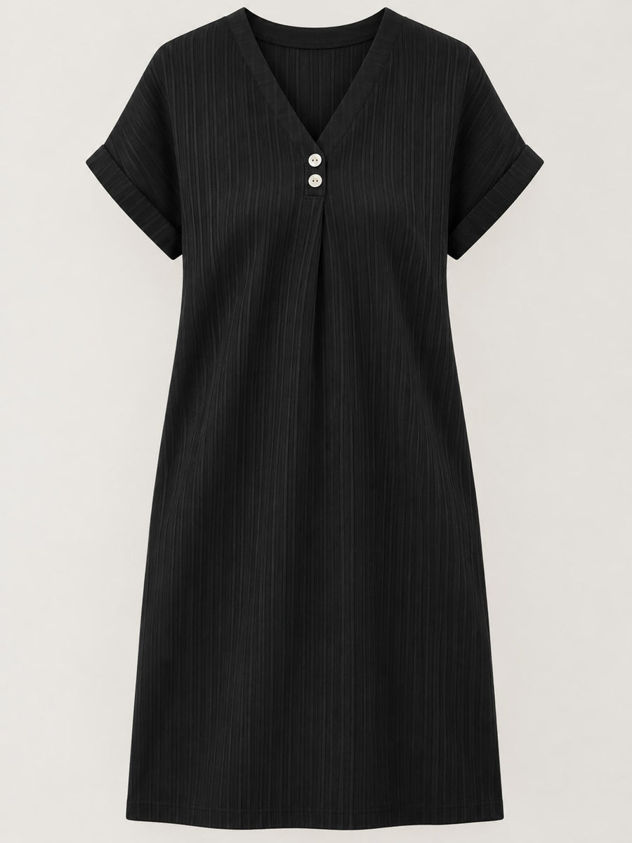 sage green relaxed midi dress with v-neck